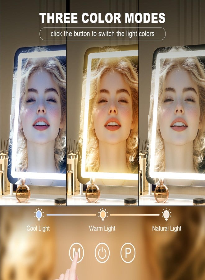 Hasipu مرآة زينة هاسيبُو بإضاءة، مرآة مكياج LED مقاس 14 بوصة × 11 بوصة، مرآة مضيئة بتكبير 10 أضعاف، تعمل باللمس الذكي بثلاثة ألوان قابلة للتعتيم (أبيض) - Image 2